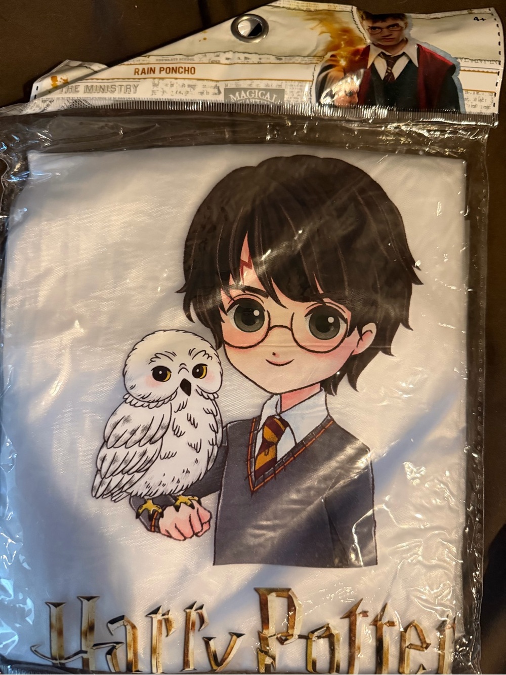 Harry Potter Kids White Rain Poncho with Owl Graphic